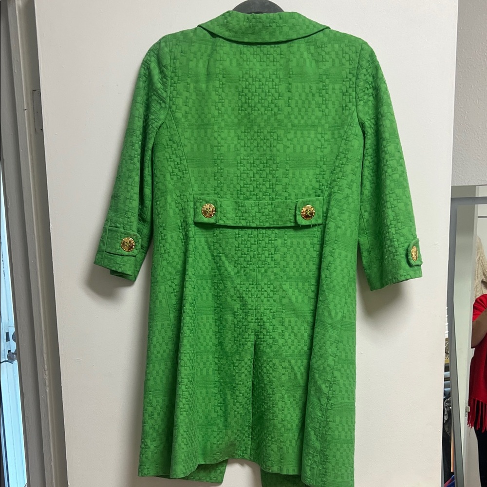 Milly Vibrant Green Woven Cotton Retro 3/4 Sleeve Coat Gold Buttons Size 2 - Picture 5 of 10